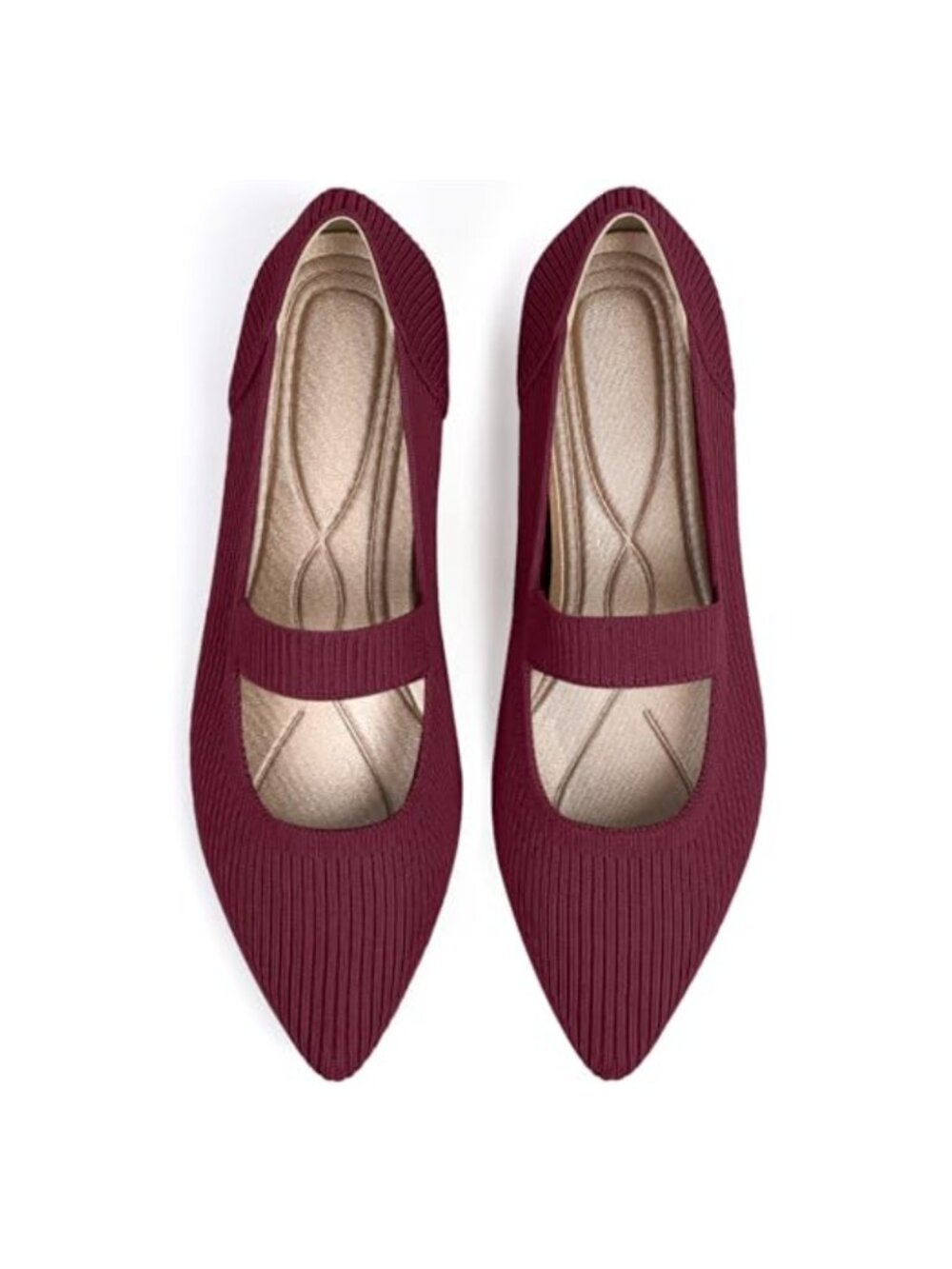 Essential Women's Knit Mary Jane Flats Pointed Toe Washable Comfortable Dressy